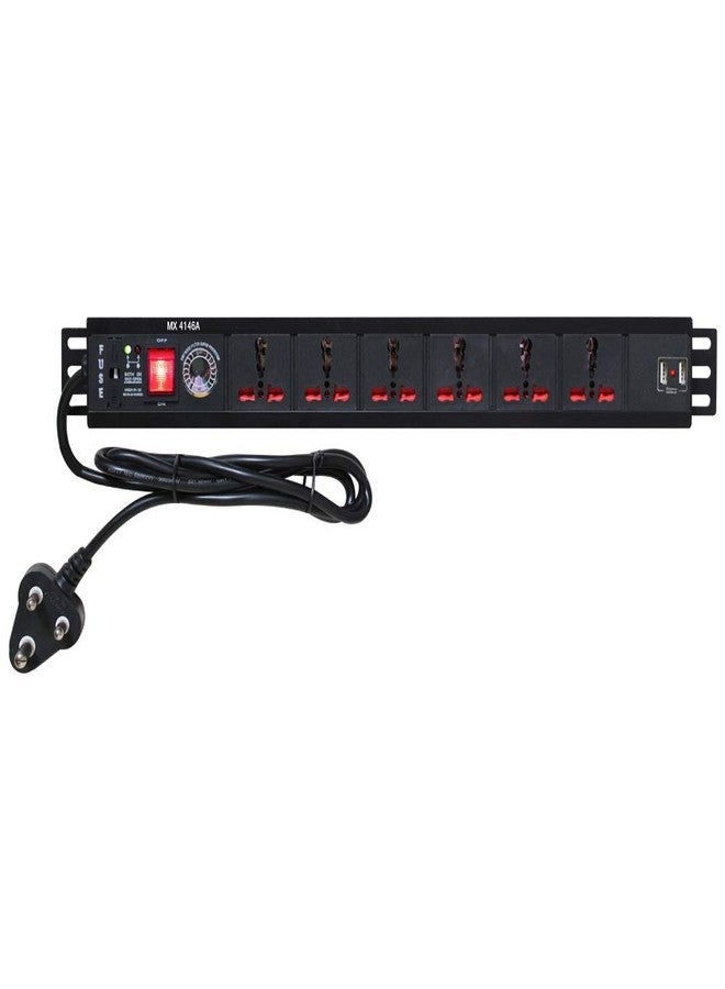 MX Surge Protector 6-Outlet Power Strip Universal Socket with 2 USB Ports (2.1A) Child Safety Shutters Switch LED Indicator 16A 1.5M Cable - Image 1